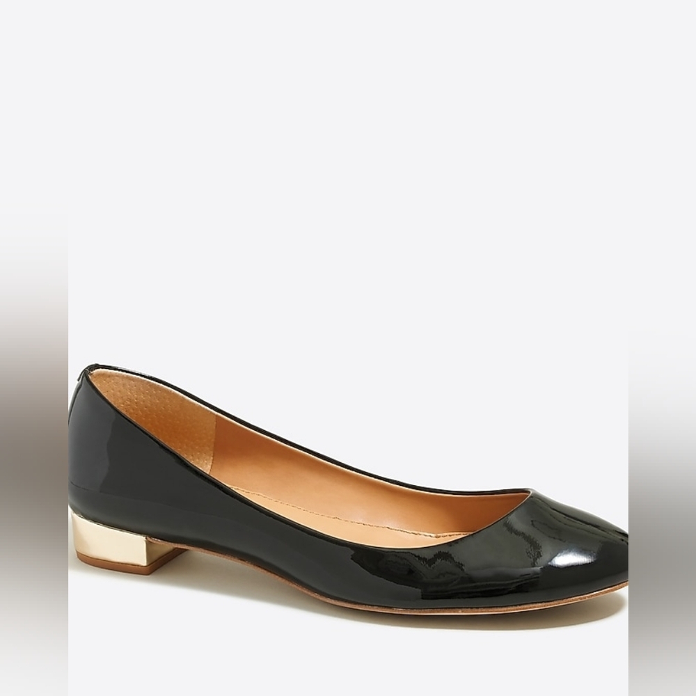 J. Crew Lily Gold Metallic-Heel Black Patent Leather Ballet Flats Size 9
